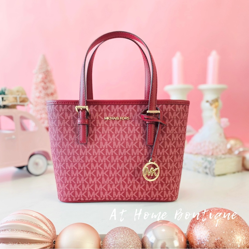 👜 MICHAEL KORS 🌺 Jet Set Travel Extra-Small Logo Top-Zip Tote Bag
